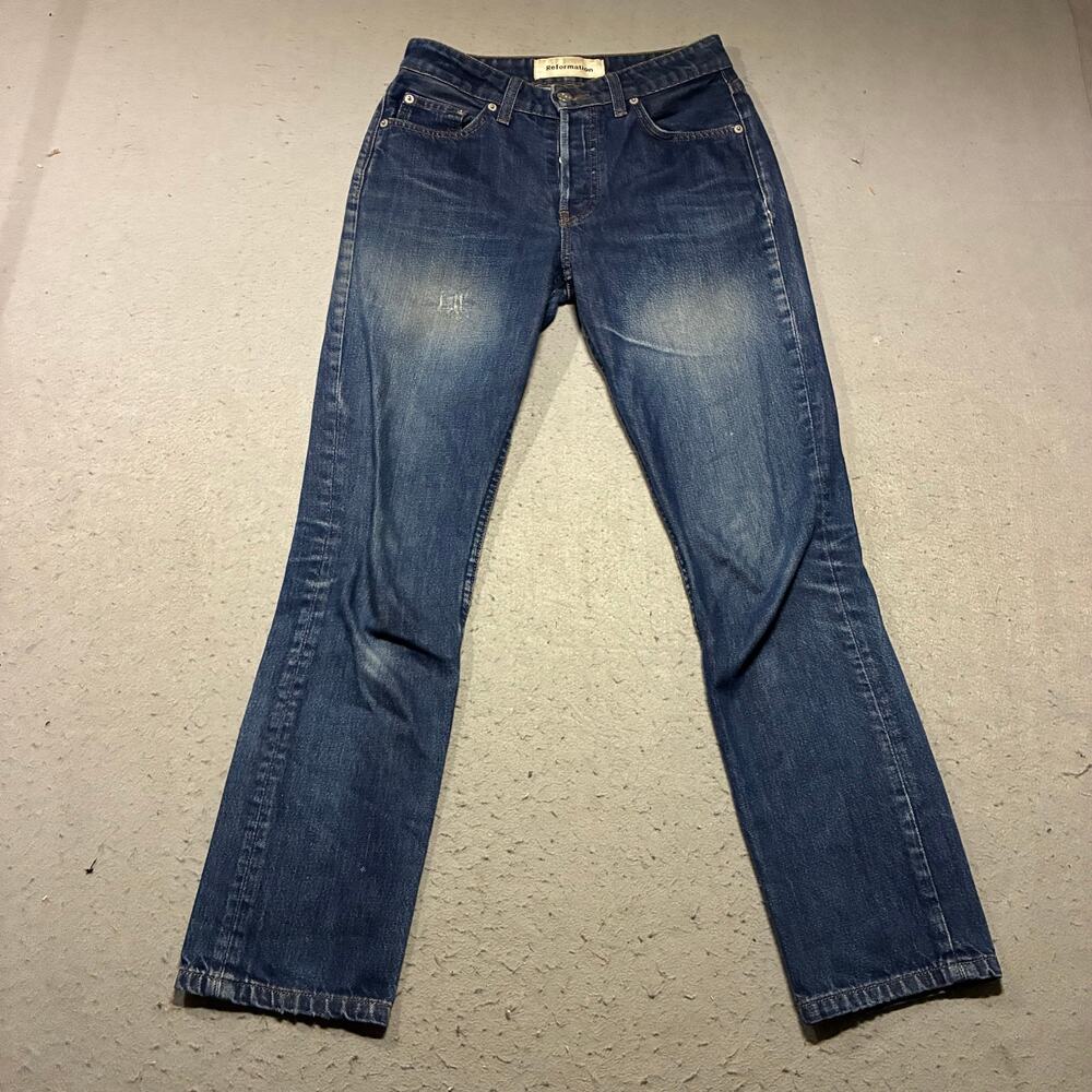 Reformation Jeans Distressed Mid Rise Slim Women’s 24 Dark Wash Volta